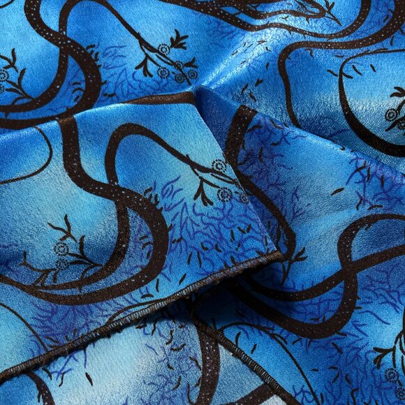 VINTAGE Blue black floral vine print long skirt ~ MEDIUM LARGE whimsigoth maxi - Picture 6 of 7